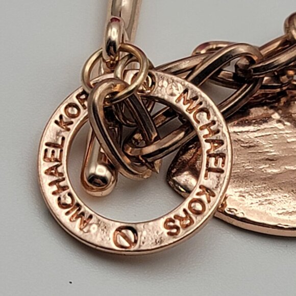 Michael Kors Rose Gold Tone Crystal Heart Charm Toggle Chain Bracelet 7" - Picture 5 of 6